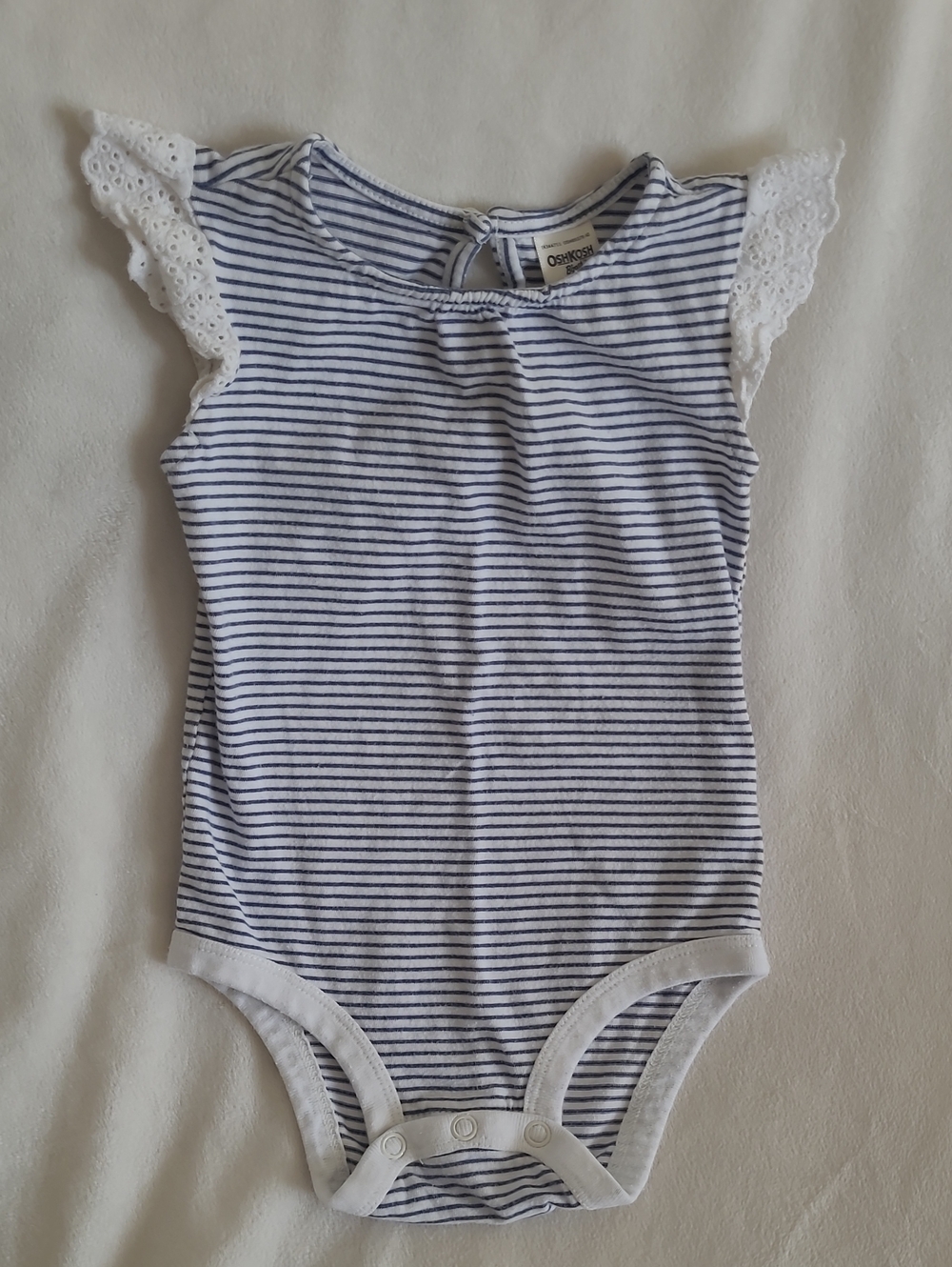 OshKosh B'gosh White & Navy Striped Eyelet Sleeve One-Piece